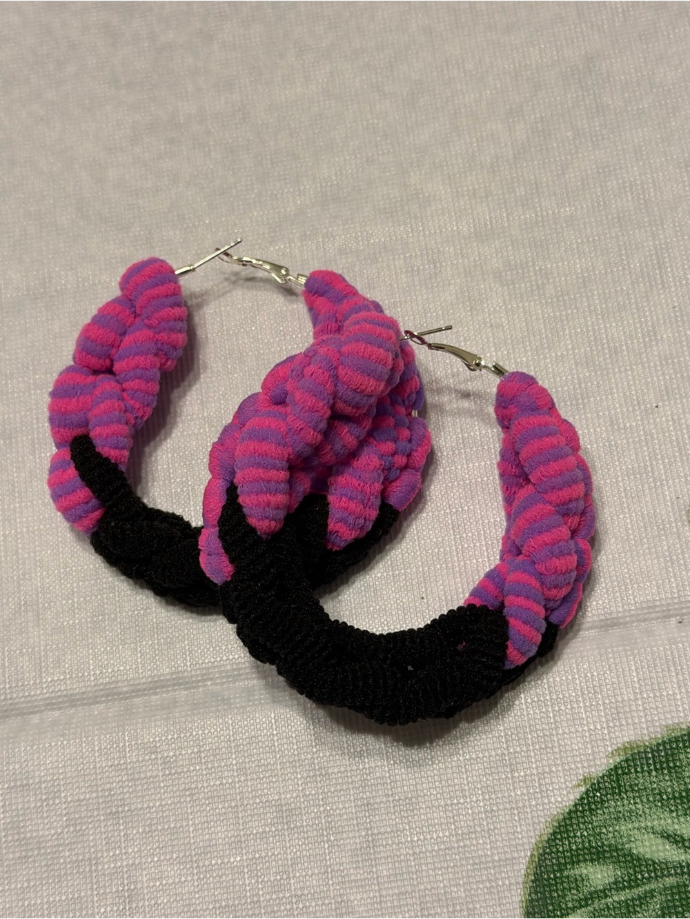 Braided Pink and Black Hoop Earrings - Women's Fashion Jewelry